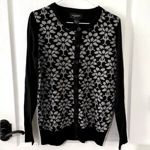 Iris Singer Retro Black and White Floral Cardigan Sweater L